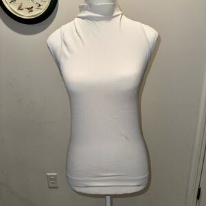 Chic White Sleeveless Mock Neck Top